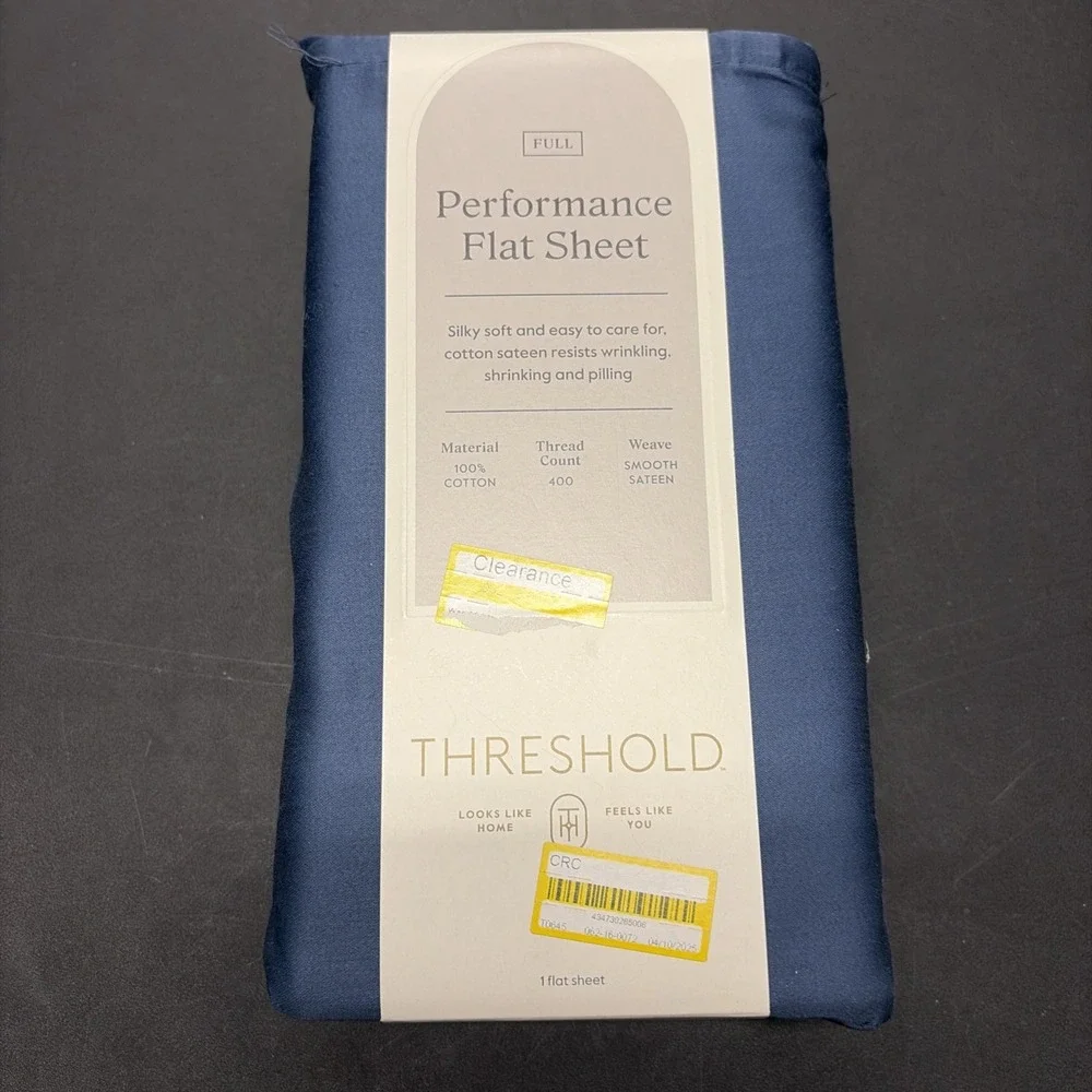 Full 400 Thread Count Performance Flat Sheet Metallic Blue Threshold Cotton 0632